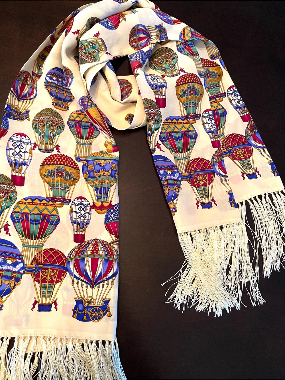 SILK Vintage Hot Air Balloon Scarf with Fringe
